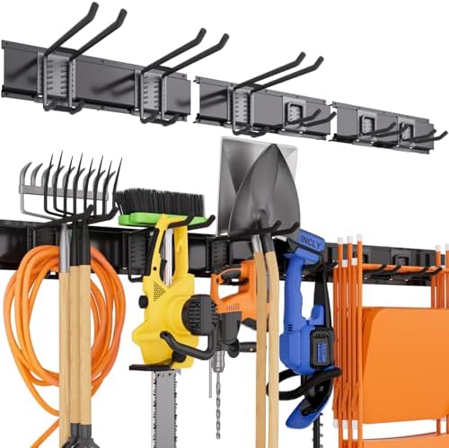 INCLY Garden Tool Organizer, 48 Inch Garage Tool Organizer Wall Mount with 3 Storage Racks and 6 Adjustable Hooks