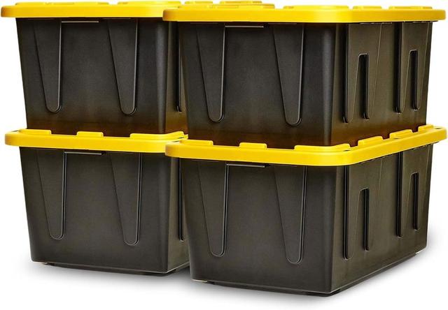 HOMZ Durabilt Plastic Storage Bins with Lids, 27 Gal, Black/Yellow, 4 Pack | Heavy-Duty Large Stackable Container Boxes for Home, Attic, and Garage Organization : Home &amp; Kitchen